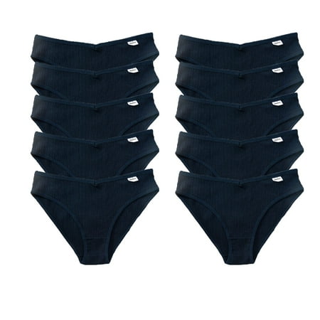 Hot Sale! WEANT Panties for Women Plus Size Women s Solid Color Underwear Mid-Waist Breathable High Elastic Comfortable Women s Briefs 10 Pairs Navy M