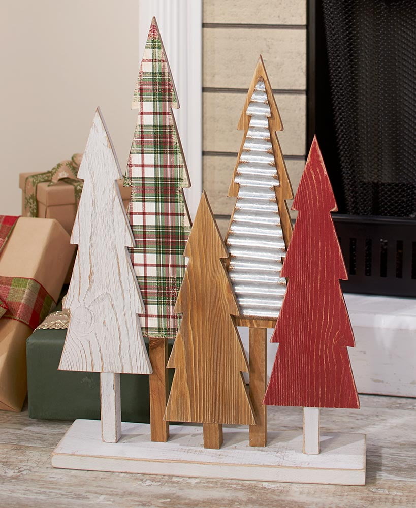 The Lakeside Collection Mixed Prints Vintage Wood Christmas Tree Decor