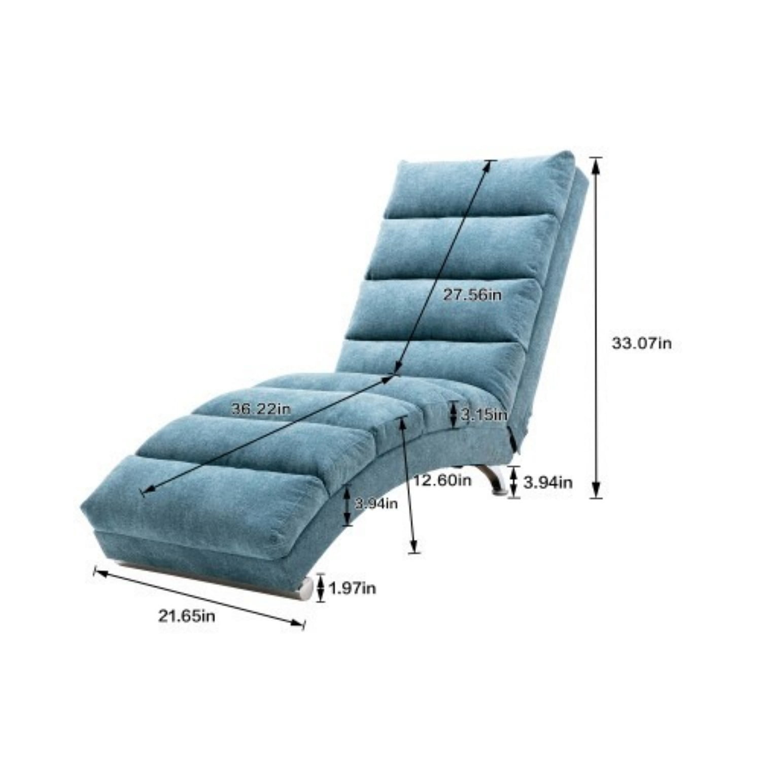 Upholstered Chaise Lounge Chair with Vibration, Modern Fabric Leisure Recliner with Ergonomic Fixed Back, Side Pocket & Lumbar Pillow, 300 lbs Capacity, Blue