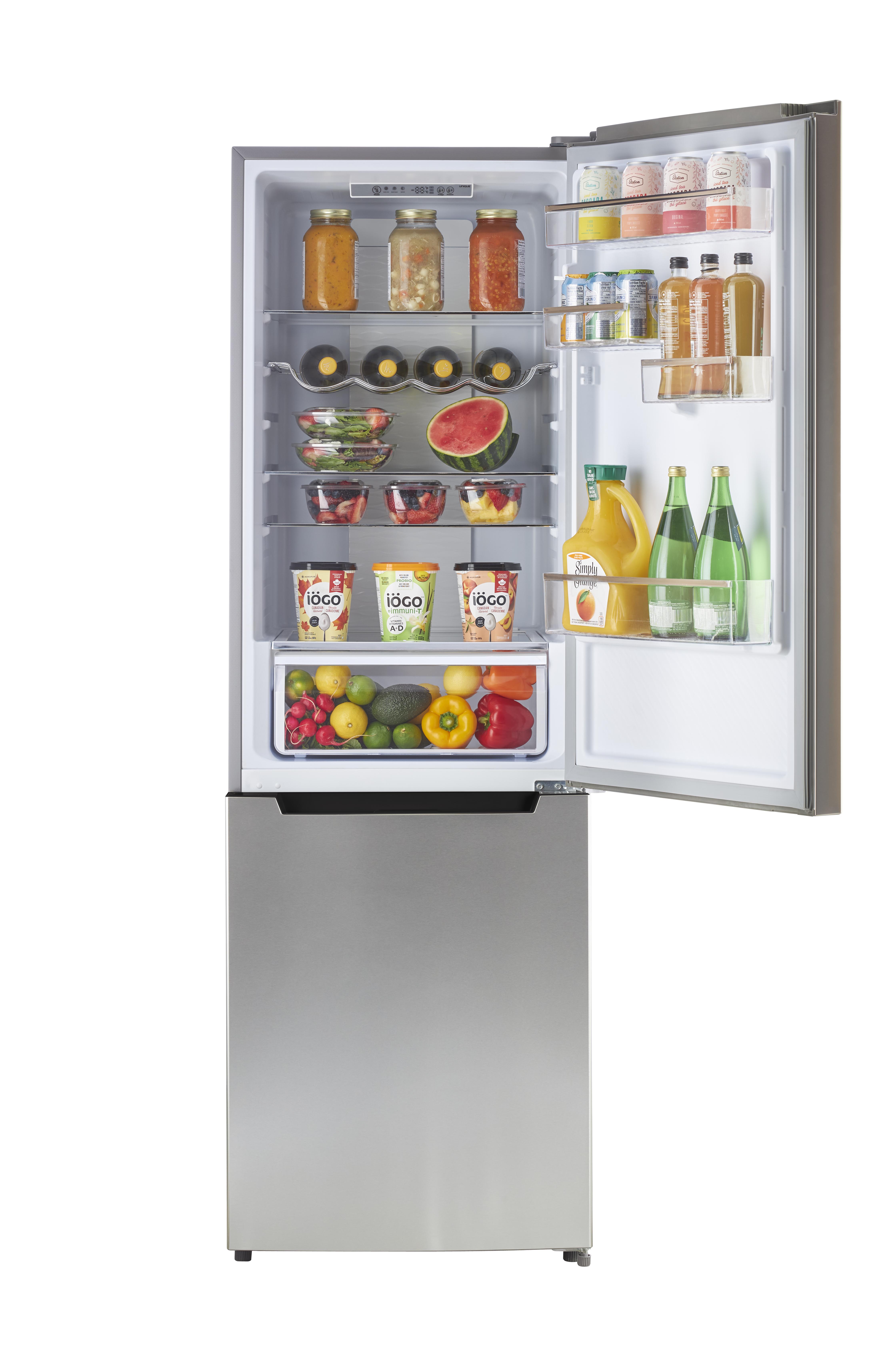 Unique Prestige 21.6" Frost Free 11.7 cu/ft Freestanding Bottom Freezer Refrigerator in Stainless Steel, ENERGY STAR Certified