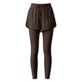 thumbnail image 4 of Women’s High Waist 2 in 1 Yoga Pants Slim Fit Quick Dry Breathable Workout Leggings with Outer Shorts for Gym Training, Jogging and Daily Wear Brown, 4 of 5
