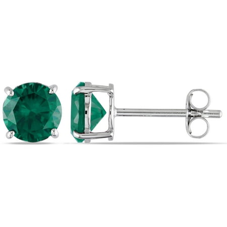 1-5/8 Carat T.G.W. Created Emerald 10kt White Gold Stud Earrings
