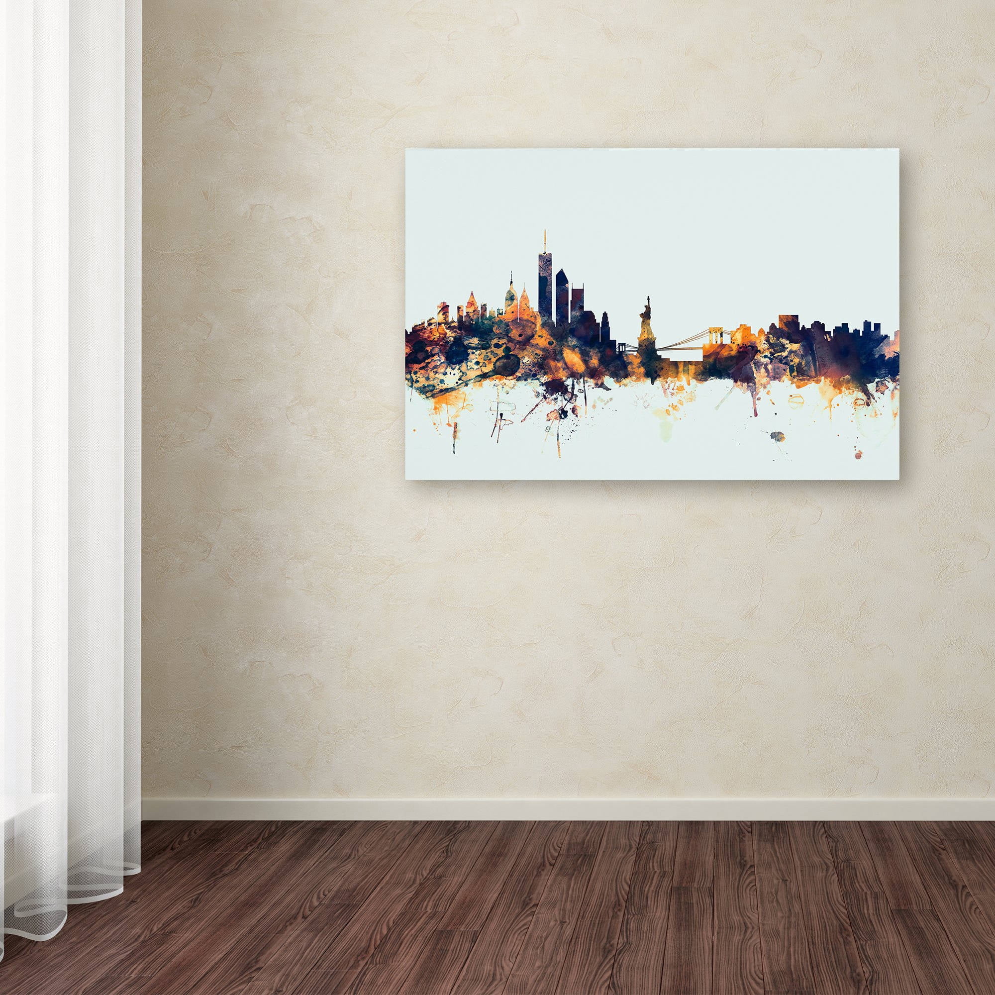 "New York Skyline Blue" Canvas Art by Michael Tompsett