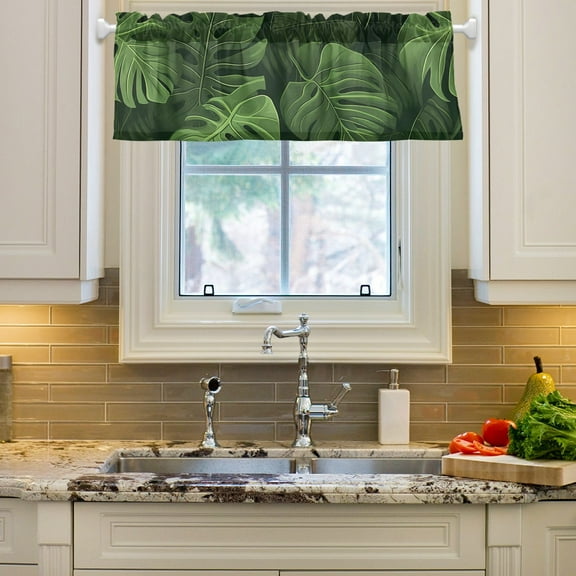 Leaves Green Curtain Valances Farmhouse Design Window Treatment Decor Blackout Rod Pocket for Windows Living Room Kitchen 54" x 18"