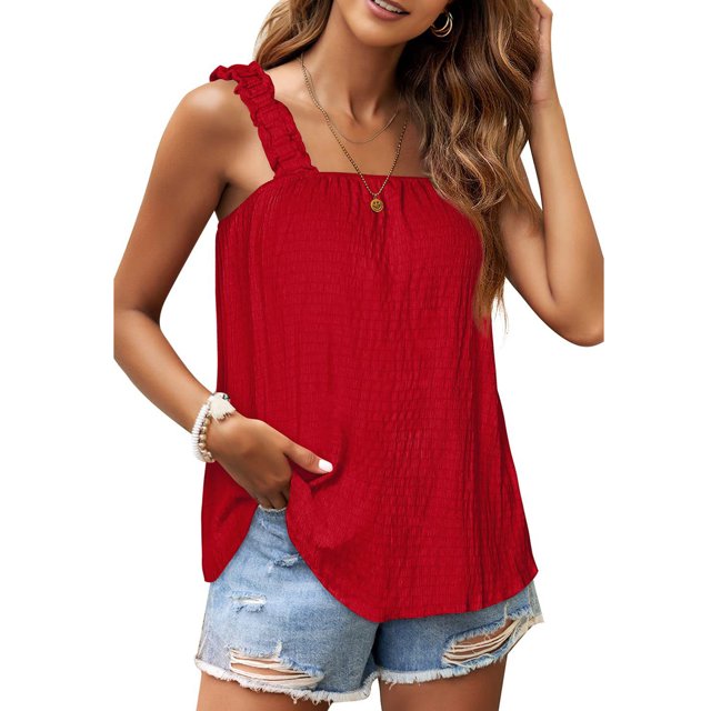 Blusa sin mangas con tirantes fruncidos, blusa informal con volantes y tirantes fruncidos para mujer, blusa sin mangas con volantes y tirantes fruncidos, la mejor en su clase