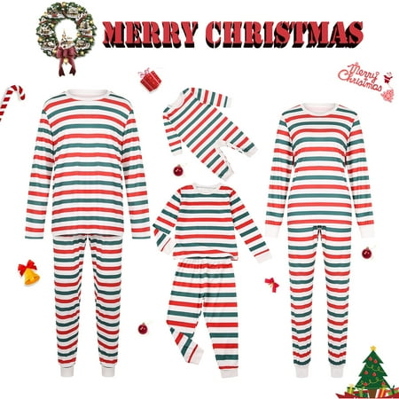

Christmas Family Matching Pajamas Sets Striped Tops Pants Xmas Sleepwear Holiday Loungewear Jammies Pjs Outfit