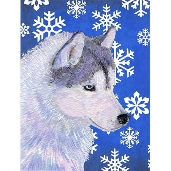 28 x 40 In. Siberian Husky Winter Snowflakes Holiday Flag Canvas, House Size
