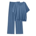 thumbnail image 3 of MINTREUS Lounge Sets for Women Knit Short Sleeve V-neck Tops and Long Pants Soft Comfy Pajamas Set Oversized 2 Piece Outfits, 3 of 8