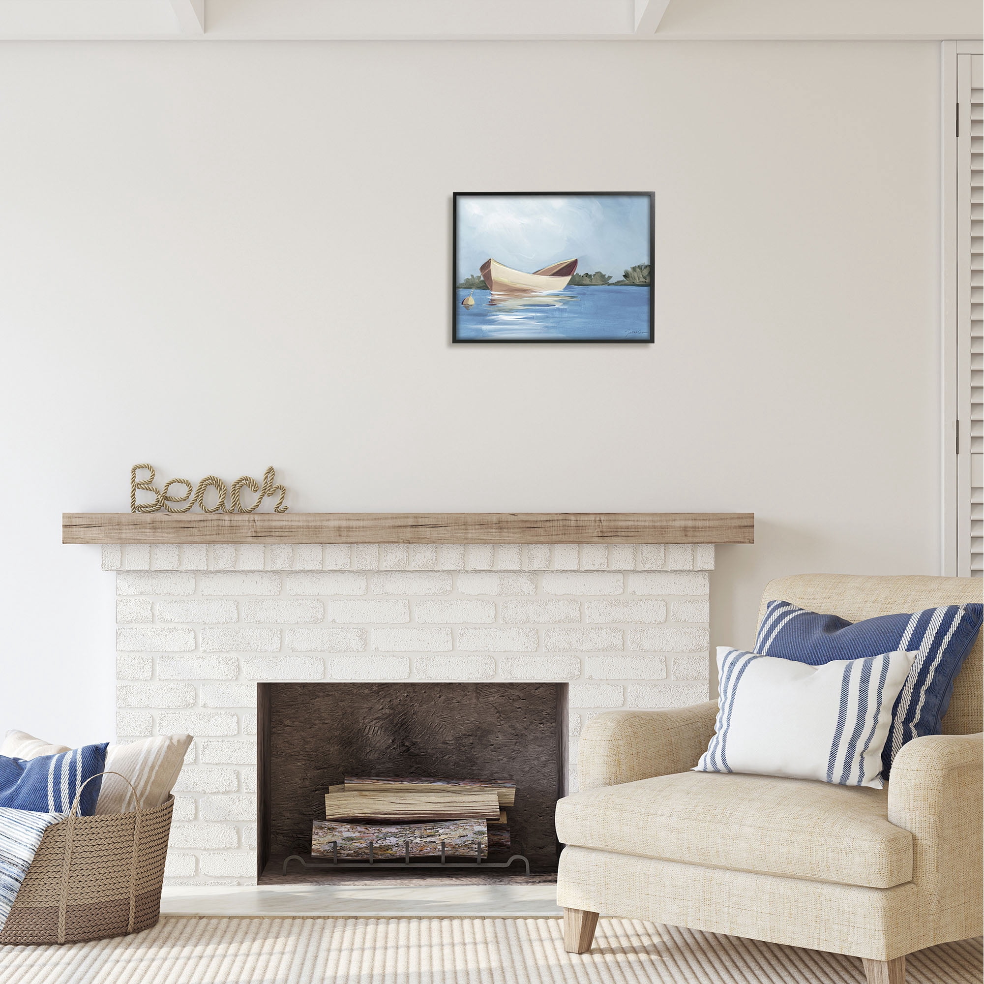 Stupell Industries Boat Floating on Lake Transportation Painting Black Framed Art Print Wall Art, 20 x 16