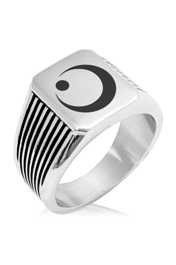 Stainless Steel Obu Samurai Crest Needle Stripe Pattern Biker Style Polished Ring