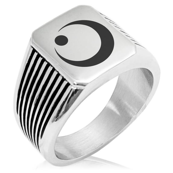 Stainless Steel Obu Samurai Crest Needle Stripe Pattern Biker Style Polished Ring