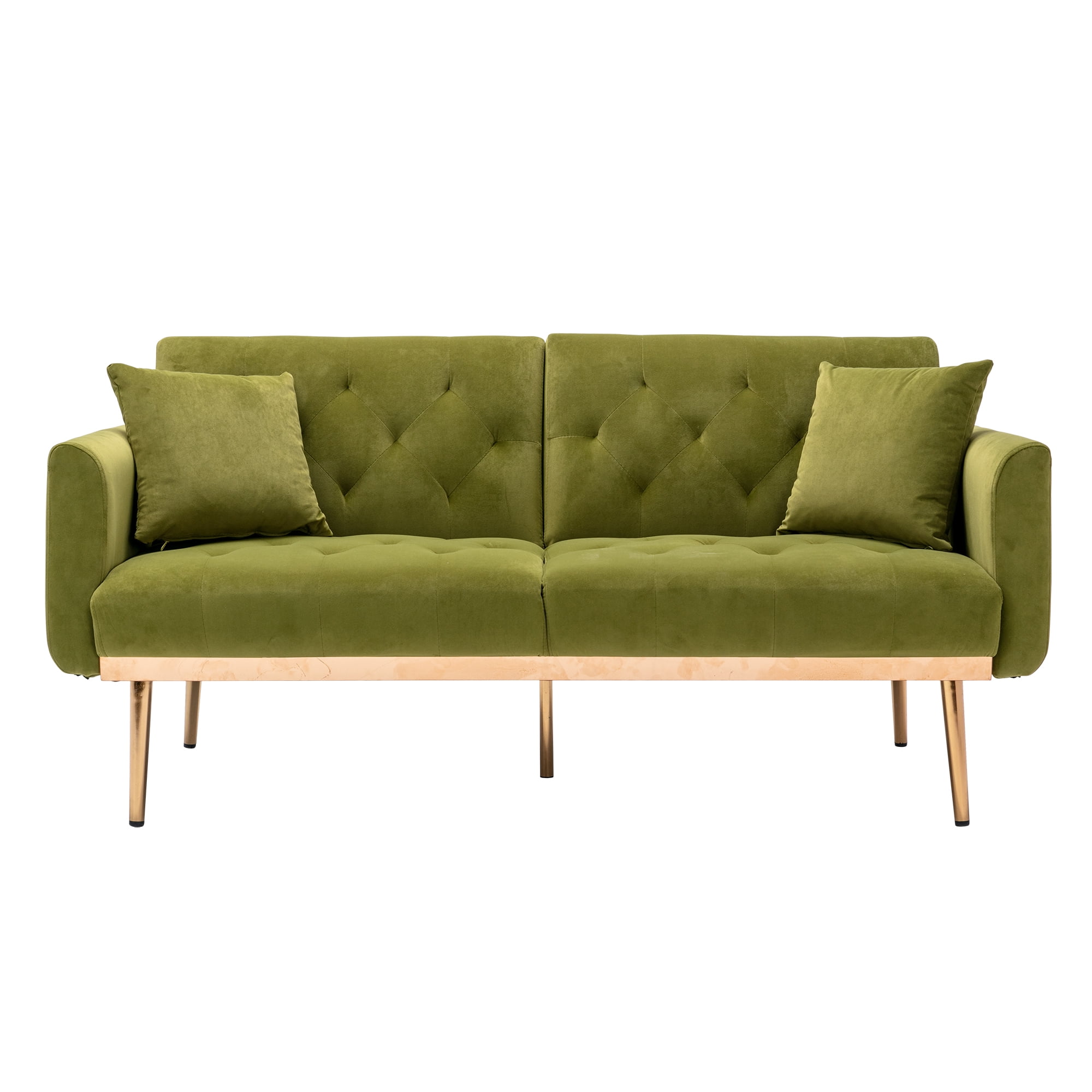HOMEFUN 63.7 in Wide Olive Green Velvet Upholstered 2Seater