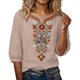 thumbnail image 5 of Neewe Women's Embroidered Tops 3/4 Sleeve Traditional Boho Shirts for Women V Neck Peasant Tunic Blouses, 5 of 8