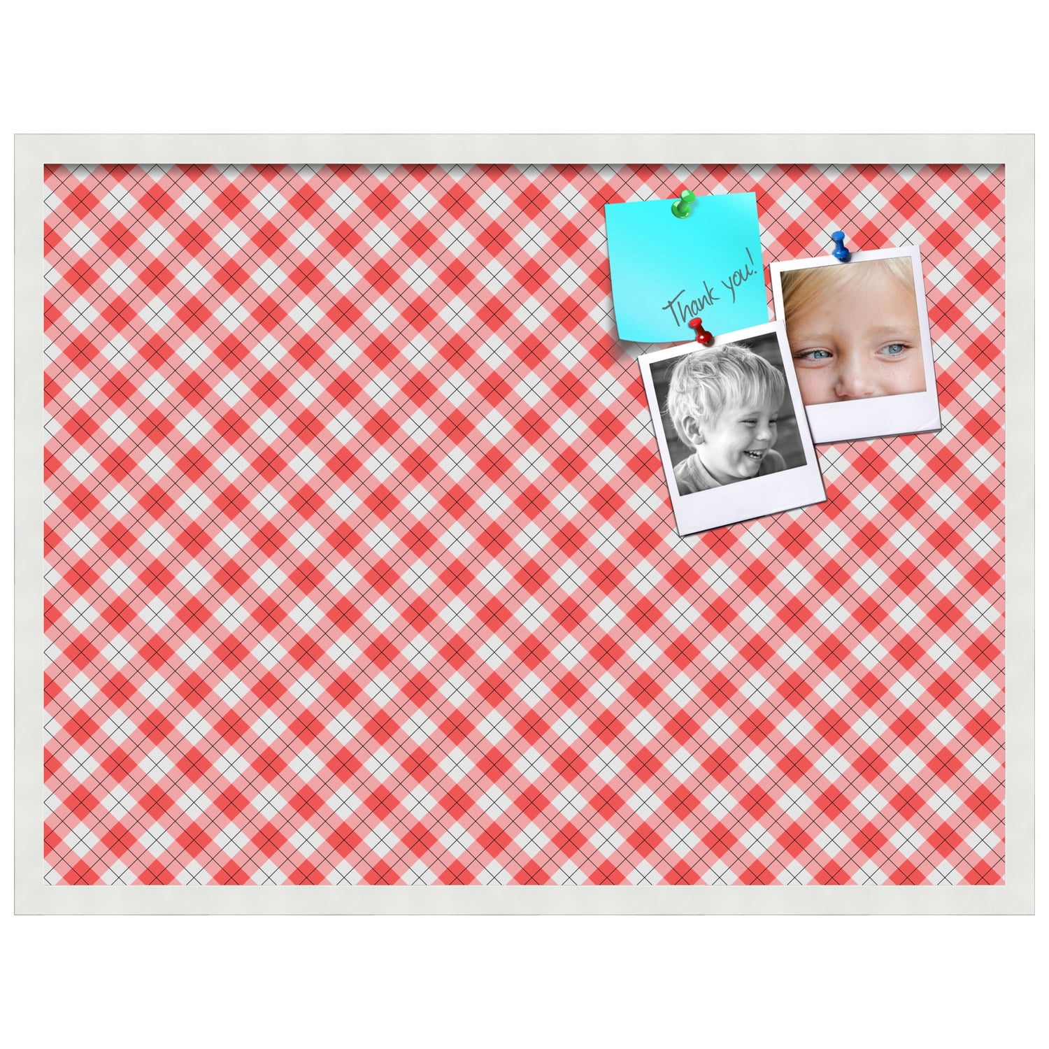 PinPix ArtToFrames 30x22 Custom Cork Bulletin Board Argyle Red   Poster Board Has a Fabric Style Canvas Finish, Framed in Satin White Frame (PinPix-646)