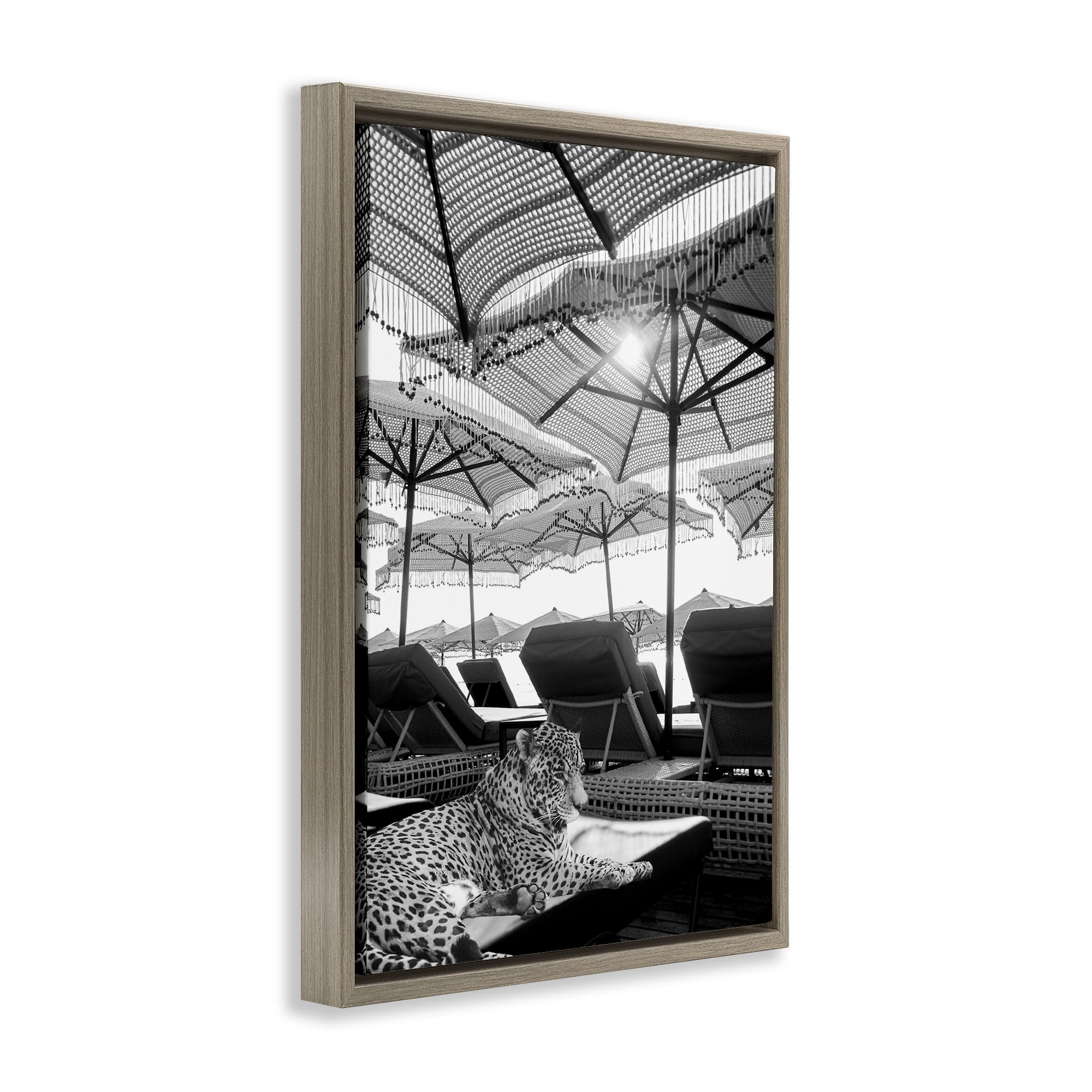 Stupell Industries Leopard On Tropical Vacation Brown Framed Floater Canvas Wall Art, design by Grotto Studios