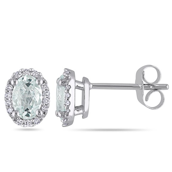 Everly Women's 4/5ct TGW Oval-Cut Aquamarine & 1/10ct TW Diamond 10k White Gold Halo Stud Earrings