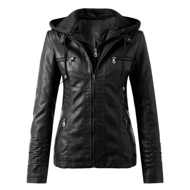 Womens Slim Leather Stand Collar Zip Motorcycle Suit Belt Coat Jacket Tops