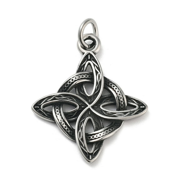 5pcs 304 Stainless Steel Pendants with Jump Ring Polishing Witch Knot Charm Antique Silver 39.5x33x3mm Hole: 6mm