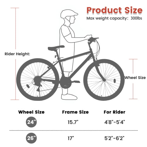 POVANLI 24" Mountain Bike,21-Speed Dual V-Brake Mountain Bike,Ergonomic High-Carbon steel Frame Black