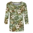 thumbnail image 2 of Craaazy Women's Cozy 3/4 Sleeve Floral Prints Round Neck Loose Summer T-shirts Gifts, 2 of 5