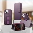 thumbnail image 2 of ELEHOLD Leather Case For iPhone 15 Plus 2-in-1 Shockproof Cover, With Magnetic Detachable Flip Card Holder Wallet, Kickstand & Wristband, MagSafe Compatible, Purple, 2 of 15