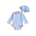 thumbnail image 1 of Gupgi Baby Girls Rash Guard with Hat, 0-3 Years Toddler Striped Swimsuit Long Sleeve Crew Neck Ruffle Swimwear, 1 of 9