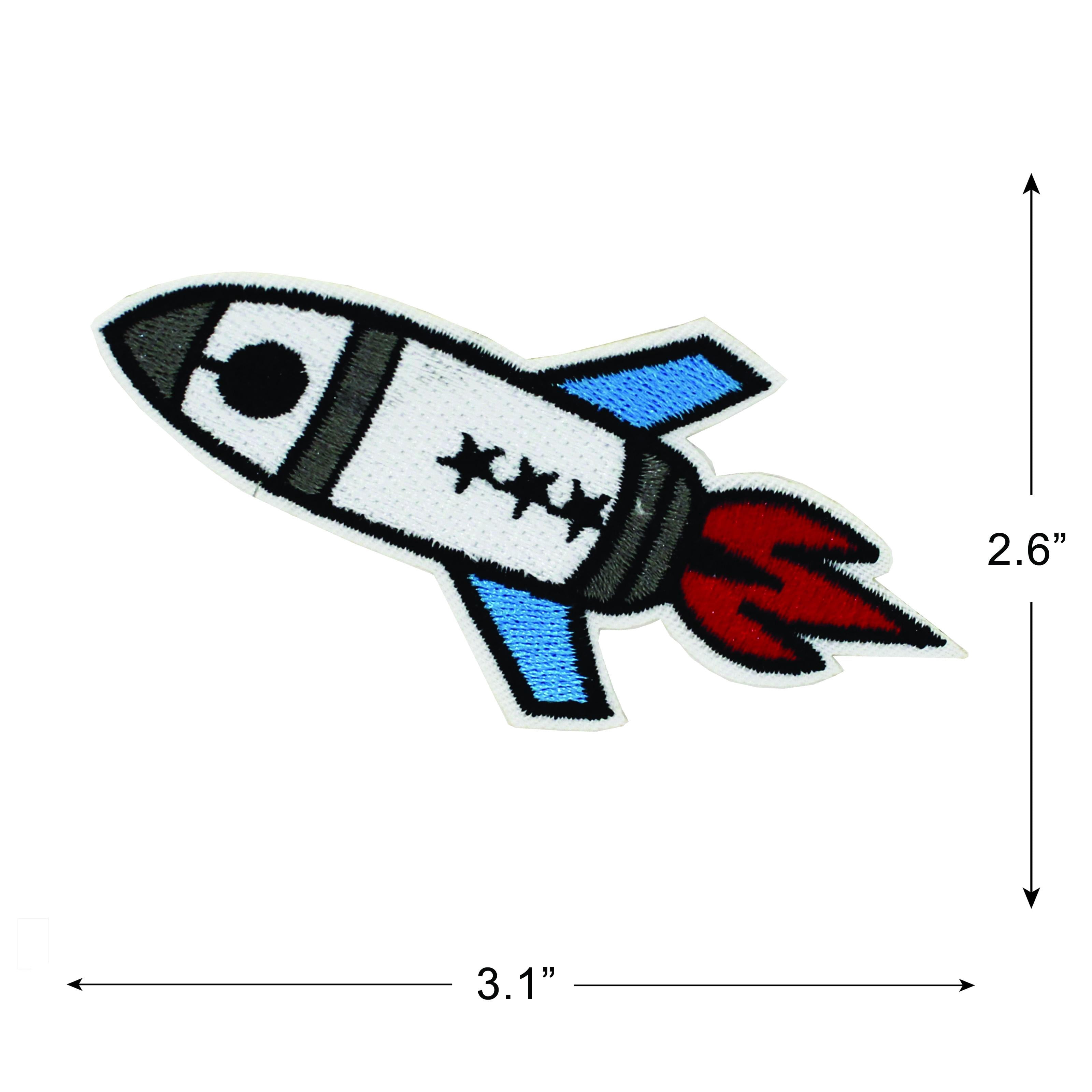 (2 pack) Gwen Studios Embroidered White Rocket Iron-on Patch Applique, 3.1" x 2.6"