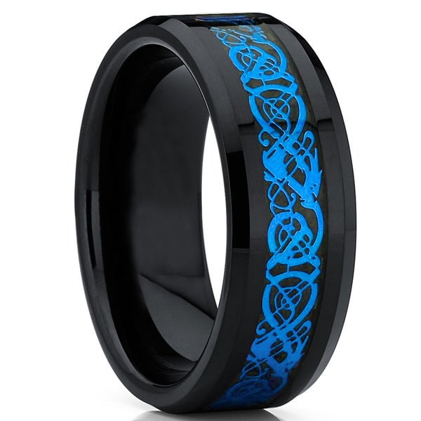 8 mm Black Tungsten Band Tungsten Ring Tungsten Carbide Wedding Ring Blue Tungsten Ring Black Tungsten Ring Tungsten Band