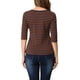 thumbnail image 3 of Camiseta básica de ajuste slim con cuello redondo y mangas de codo para mujeres INSPIRE CHIC, T-shirt impresa, 2XL, marrón y azul marino, 3 of 7