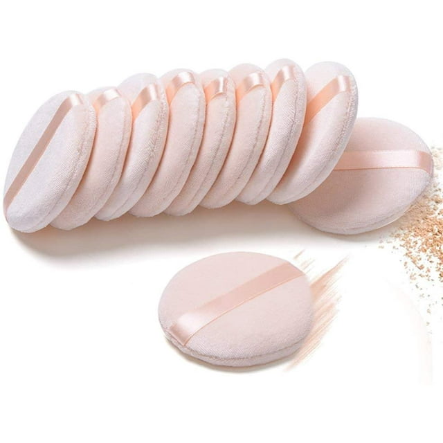 10 esponjas para polvos para base en polvo y polvos sueltos, esponja de aplicación suave de algodón redondo ultrasuave con asa de banda de cinta beige Jormftte LRWJ100-1