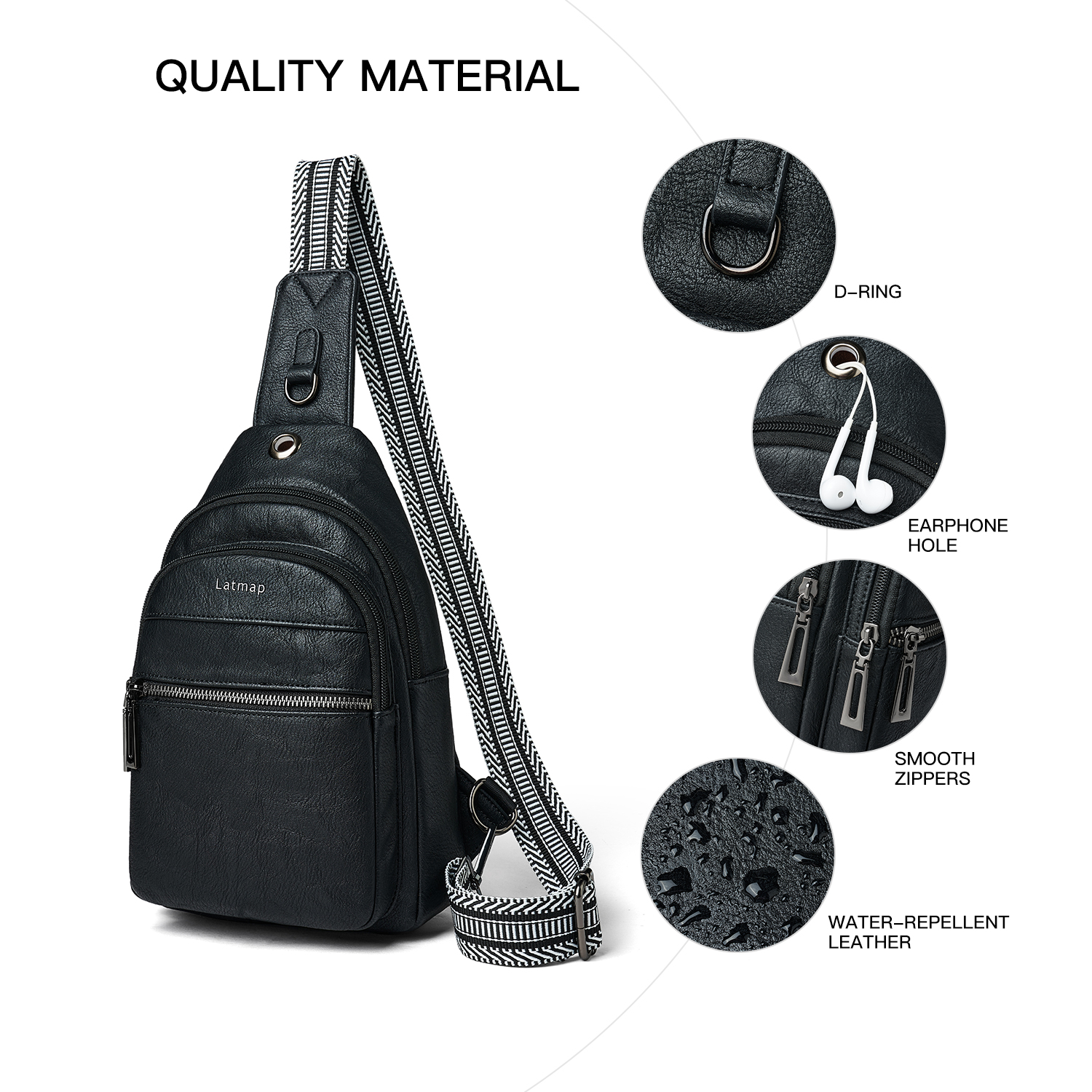 LATMAP Crossbody Sling Bag for Women, Adjustable Straps,  Suitable for travel and as a gift,  Black