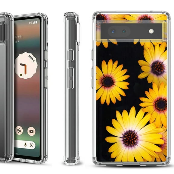 Shockproof Bumper Phone Case for Google Pixel 6a, by OneToughShield ® - Yellow Flower
