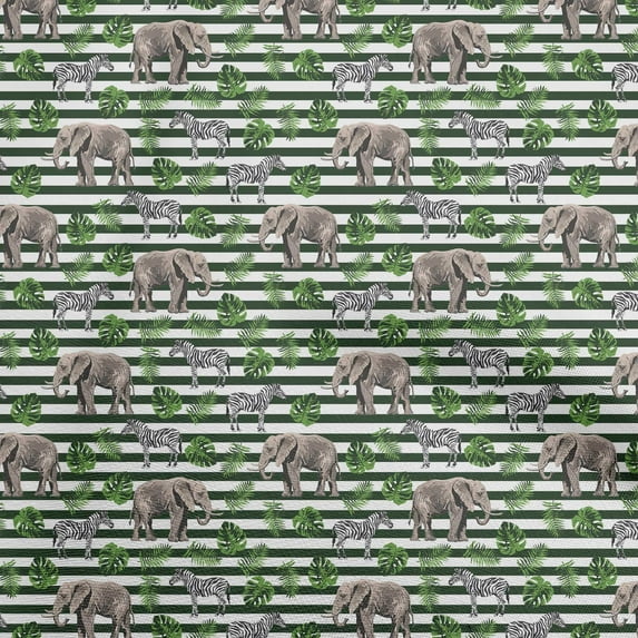 oneOone Cotton Jersey Green Fabric Tropical Animal Sewing Material Print Fabric By The Yard 58 Inch Wide