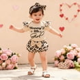thumbnail image 2 of XIYON Girl Clothes Valentine's Day Baby Girl Outfit Heart Letter Printed Short Sleeve Bodysuit Ribbed Romper With Leopard Shorts And Headband 9-12 Months, 2 of 9