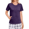 thumbnail image 6 of JoveMarine Women's Post-Surgery Short Sleeve Top with 4 Pockets Solid Color Round Neck Shirt Comfortable Recovery Wear for Daily Use Dark Purple XL, 6 of 9