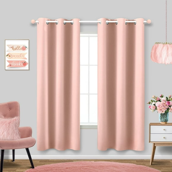 Juego de 2 cortinas KOUFALL, opacas, con aislamiento térmico, 183 cm, color rosa