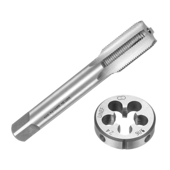 Uxcell 2 Pieces Tap and Die Set 9/16-24 UNEF Thread Tap & Round Die Threading Repair Tools