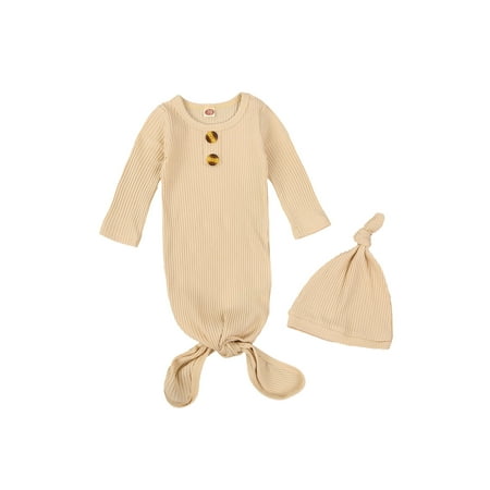 

Newborn Baby Sleeping Bag Long Sleeve Solid Color Knitted Wrap Pram with Protective Hat