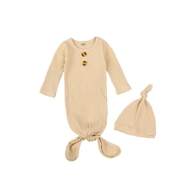 Faithtur Emmaillotage Tricoté Unisexe pour Bébés, Couverture de Sommeil à Col Rond avec Bonnet
