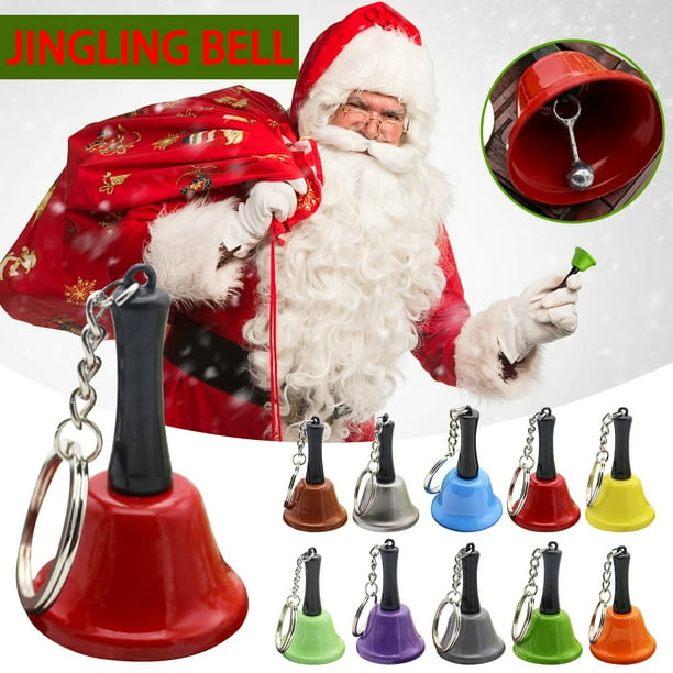 Xihbxyly Campanas de Papá Noel, Acabado de Metal Pulido, Hermoso Mango de Madera, Llavero Decorativo, Campana de Servicio Multiusos, Esencial para Organizar Eventos, Adorno para Árbol de Navidad, 6 X
