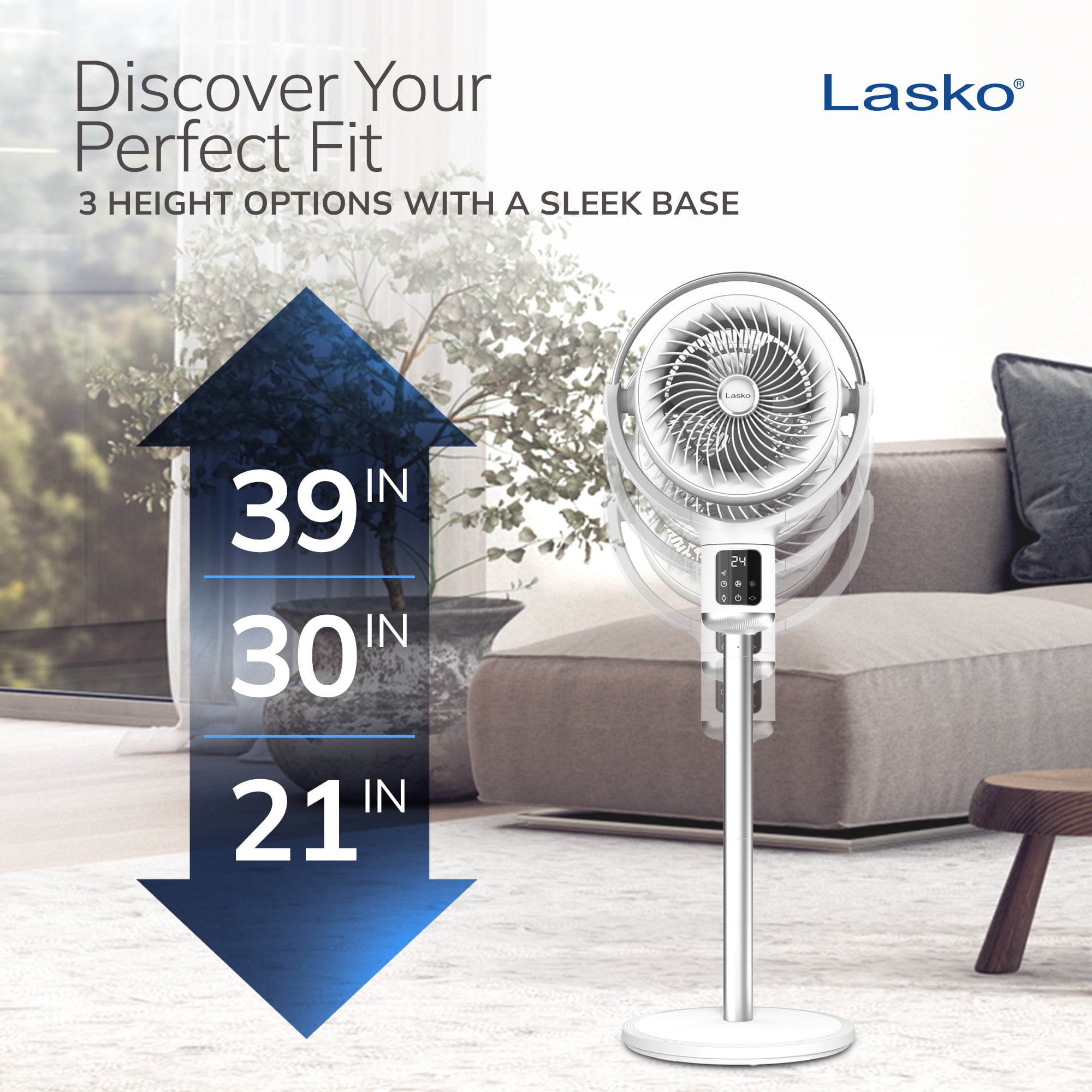 Lasko Whirlwind 7” 24-Speed Orbital Motion 25ft/s Airflow Remote Control Pedestal Fan, APDC301