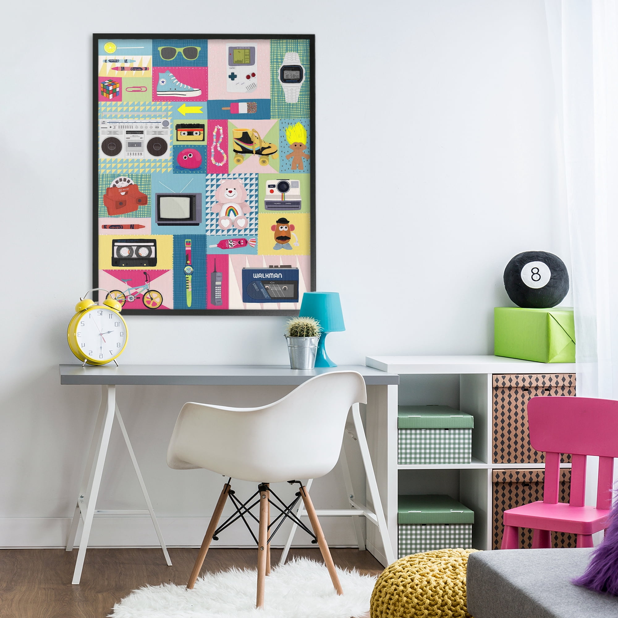 Stupell Industries Retro 80's Patchwork Collection Black Framed Giclee Art, design by Hanna Melin