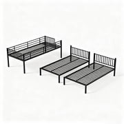 Triple Bunk Bed for 3, Twin Over Twin&Twin Metal Bunk Bed Frame Built-in Table, 3 Bunk Beds Can be Divided into 3 Separate Beds for Bedroom,Black