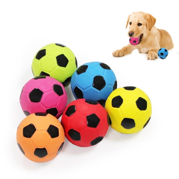 LLSPET 2'' Latex Squeaky Dog Soccer Ball Toys, Dog Football Ball for Puppy Small Medium Dogs, Vibrant Colors Soccer Chew Fetch Throw Balls 6 Pcs/Set