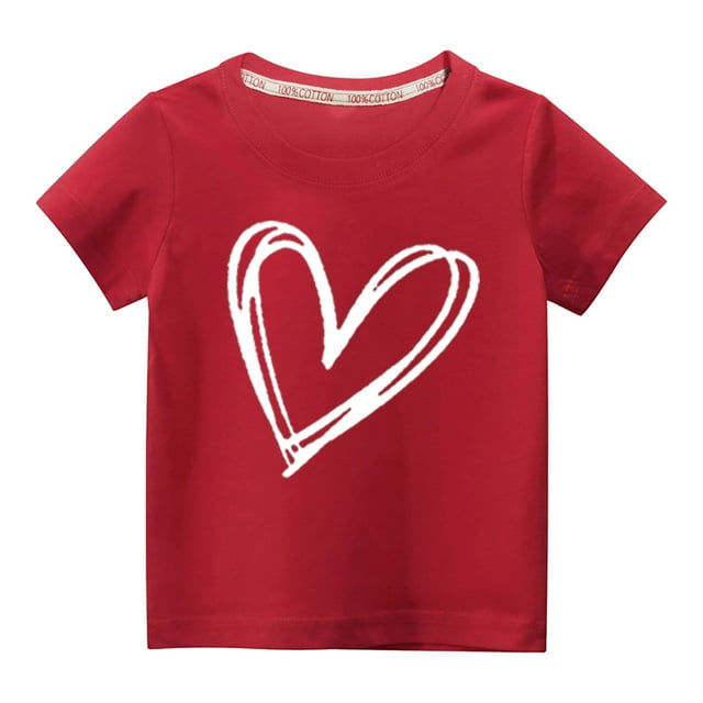 Wolfast Cadeaux de la Saint-Valentin pour Filles Tout-Petits Garçons Filles Mode Mignon Col Rond Imprimé Manches Courtes Haut Fille Tout-Petit Cadeau de la Saint-Valentin
