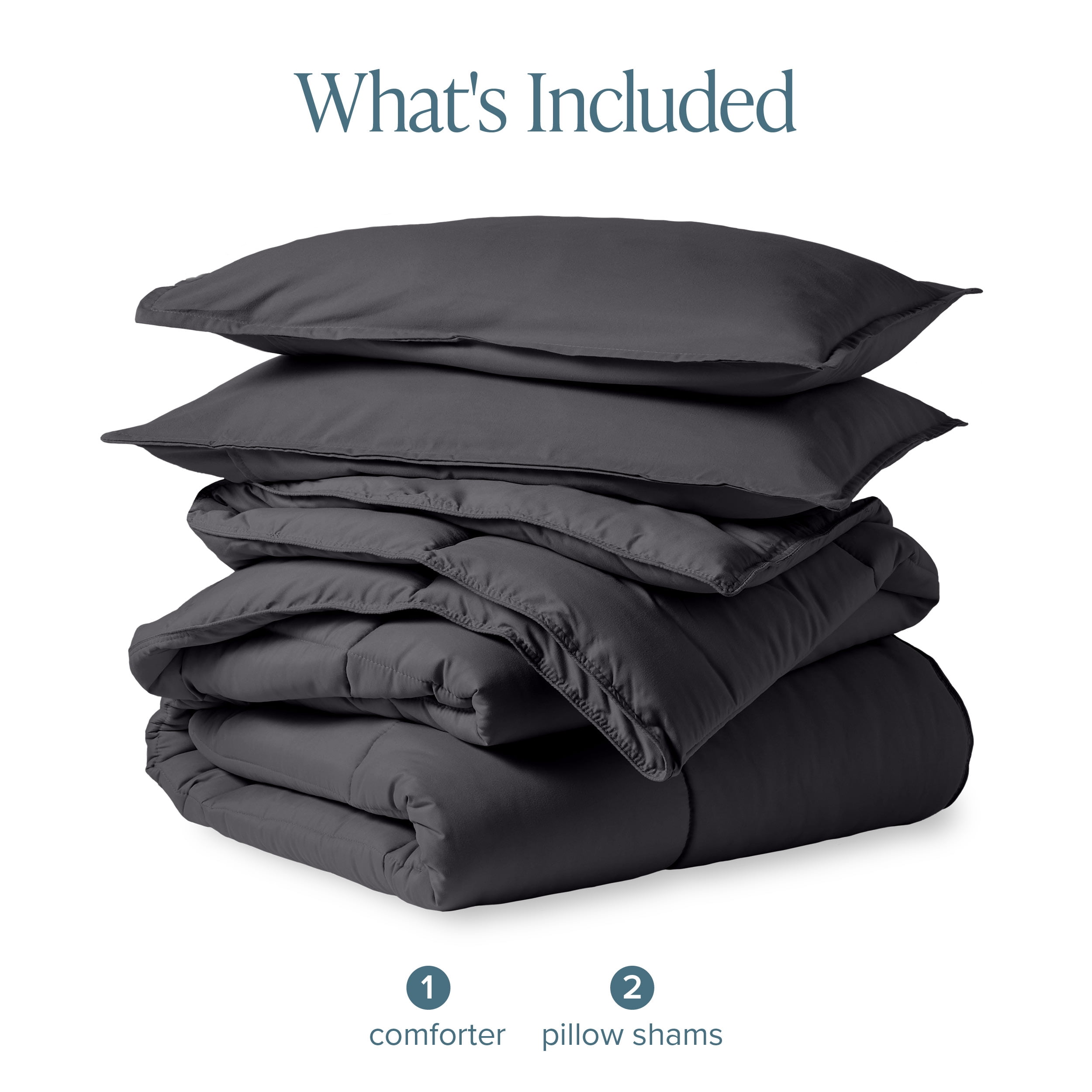 Bare Home Down Alternative Comforter Set - 3-Pieces - All Seasons - King, Forged Iron Gray