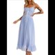 thumbnail image 1 of Vestido de Verano 2025 para Mujer, Informal, Sin Mangas, con Tirantes Finos, Ribete de RIC, Fruncido, con Volantes, . Azul L, 1 of 10