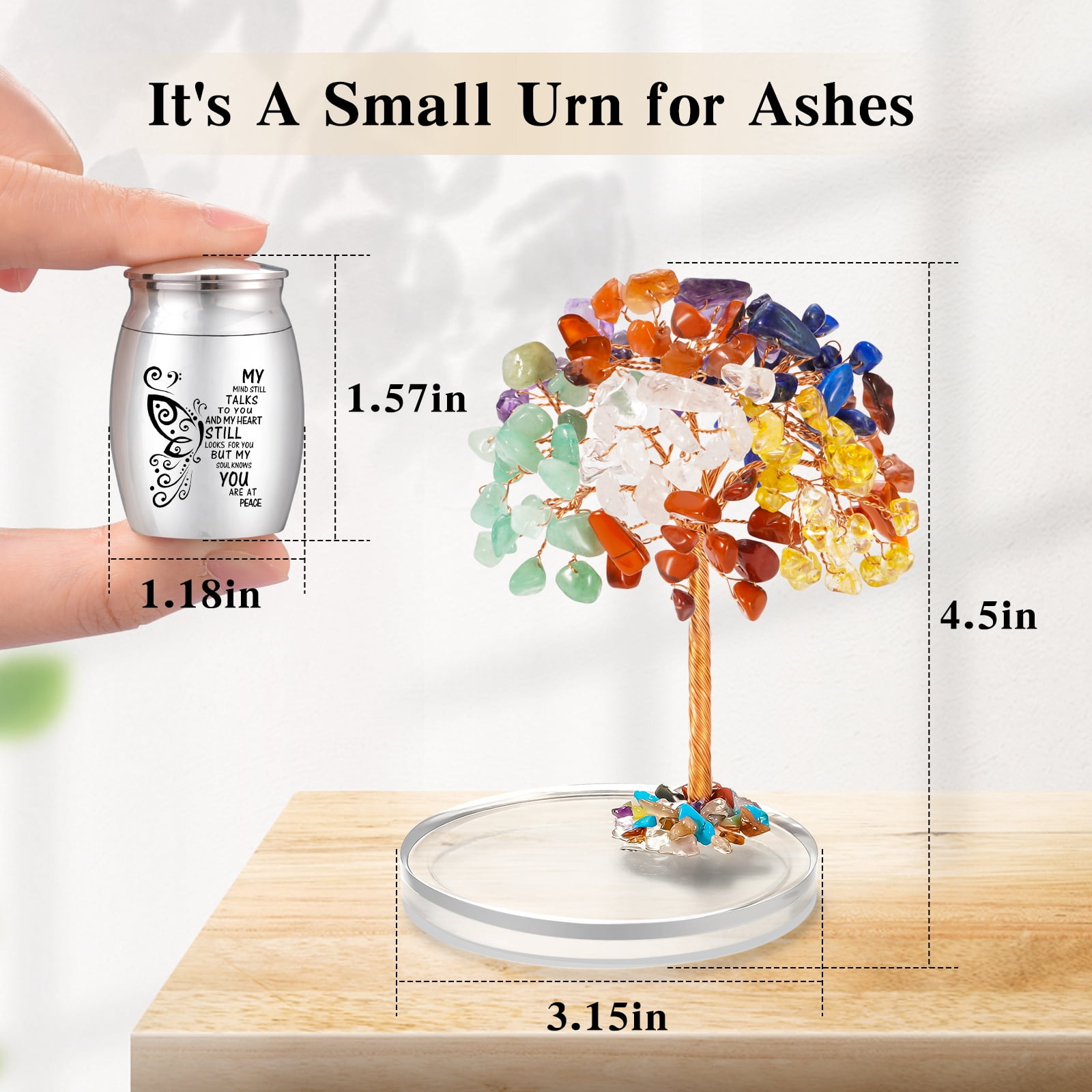 Small 1.57 Inch Tiny Urn for Human Ashes Stainless Steel Keepsake Urn, Mini Urn for Ashes with Colorful Crystal Tree Decoration, Butterfly Small Sharing Urn for Women Men - My Mind Still Talks to You