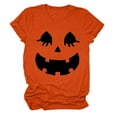 thumbnail image 3 of Funny Pumpkin Face Halloween Tshirts Women 2025 Short Sleeve Crewneck Funny Graphic Halloween Shirts for Women, 3 of 6
