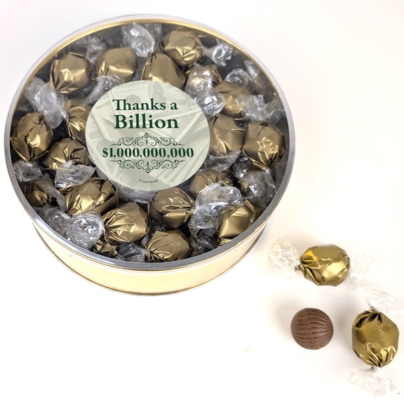 Thanks A Billion Gift Tin Filled With Milk Chocolate Dubai Truffle Candies For Corporate Gifting, Appreciation Party Giveaways & More (42 Truffles)